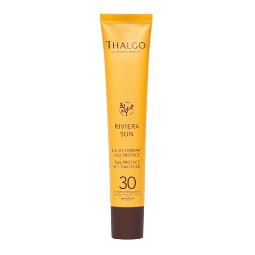 THALGO Crema de protección solar antiedad, alta protección UV para cara y cuerpo, ácido hialurónico de alto peso molecular y aloe vera, efecto antienvejecimiento, respetuoso con los corales, seguro de