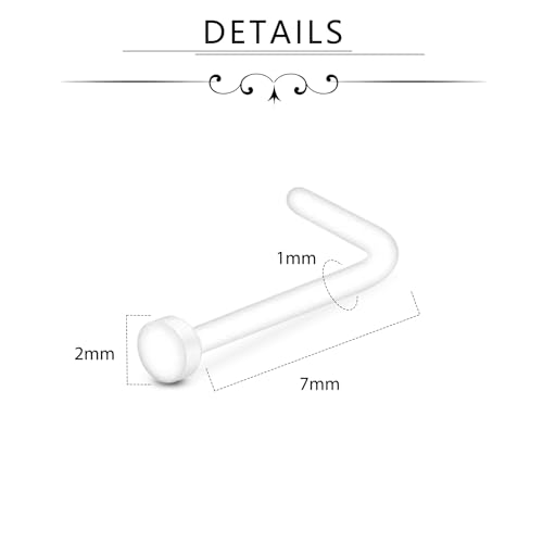 D.Bella 18g Clear Nose Ring Retainer Bioflex L Shape Nose Rings Studs Piercing Jewelry Flat Top2