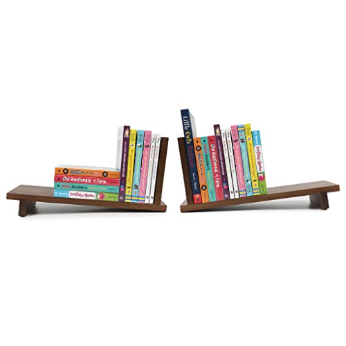 S&A Woodcraft Desktop Wood Bookshelf With Wooden Bookend, Acacia Desk Organizer Shelf And Display Rack With Book Ends, Storage Shelf Bookcase For Office, Home Decor, Kitchen Countertop, Walnut Brown #TOP4