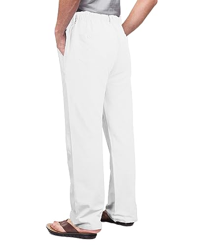 NANAMEEI Men's Casual Cotton Linen Pants Beach Wedding Trousers Summer Straight Elastic Waist Drawstring Pants - Image 3