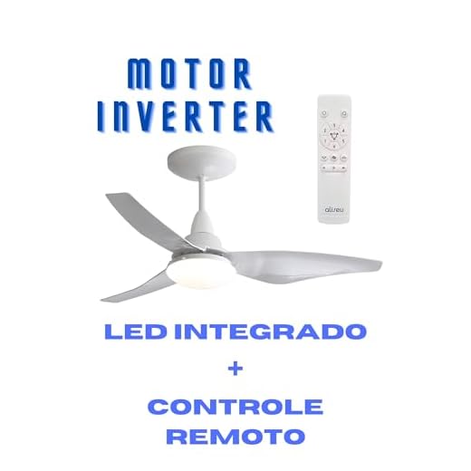 VENTILADOR DE TETO ALISEU TAURUS COM MOTOR INVERTER, LED INTEGRADO, CONTROLE REMOTO - 81 CM DE DIAMETRO - BIVOLT - BRANCO