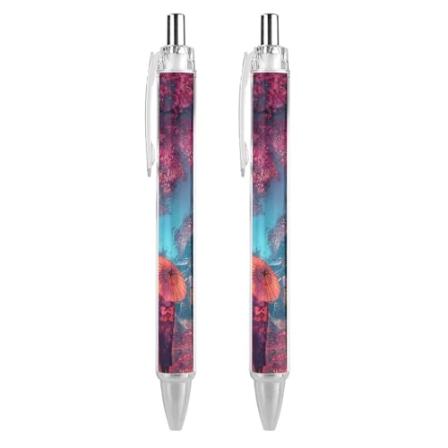 2本セット ボールペン 油性ボールペン アニメ 少女と猫 桜の木 ノック式 ジェルボールペン 0.5mm 黒インク かきやすい 事務用 学生 子供用 筆記具用 文房具 オフィス 入学お祝い