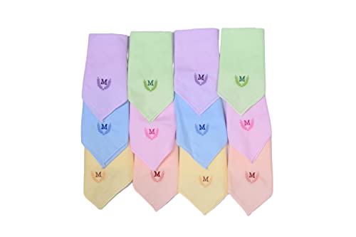 Image of ANTONIA Personalized Cotton Women's Handkerchiefs with Embroidered Initials, Assorted Colours (33 cm x 33 cm)