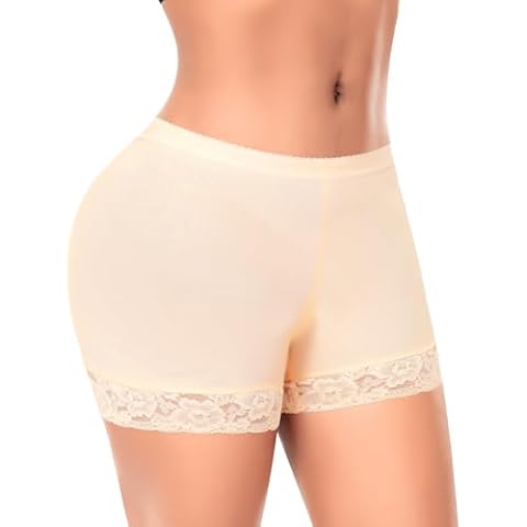 DERCA Padded Underwear for Women Butt Lifter Seamless Booty Pads Butt Enhancer Panties Lace Shapewear Boyshorts (#f027 Beige-anti slip,Small) Cover