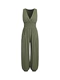 CIDER V-neck Shirred Pocket Jogger Jumpsuit: Olive Green, M