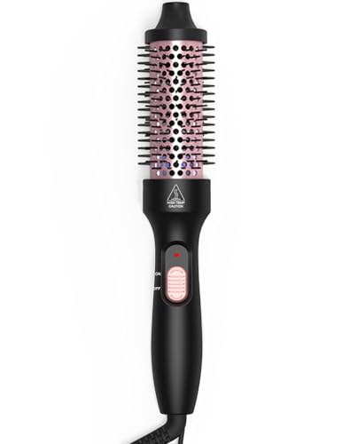 Thermal Brush, 32mm Barrel Hot Hair Brush Heated Round for Women, Heated Curling Iron Create Natural Curls Dual Voltage, UK Plug, Rose Gold