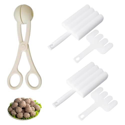 HDGSAFD 2 juegos de moldes para albóndigas con rascadores, 1 pinza de carne, utensilios de cocina, herramienta para hacer albóndigas, herramienta multifuncional de plástico para albóndigas