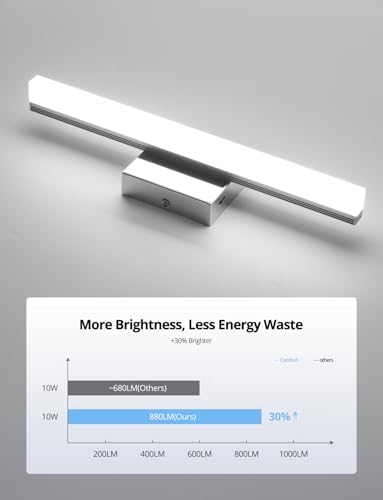 Image of Combuh Modern Bathroom Light Fixtures Over Mirror, Vanity Lamp Bar Chrome | small 16 inch, soft shadow free, linear design, wall mounted, lampara para bano sobre espejo, 5 colors adjustable, 2 Pack