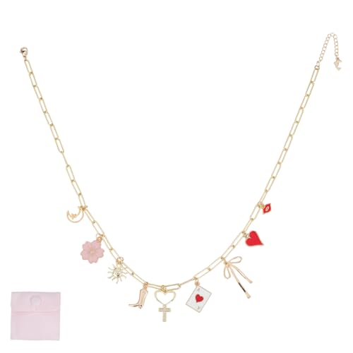 DELORIGIN Colliers à Breloques Pendentifs en Forme de Lune de Trombone de Chaîne Dorée en Laiton Cœur Fleur Bottes Croix Bohème Soleil Étoiles Bijoux...