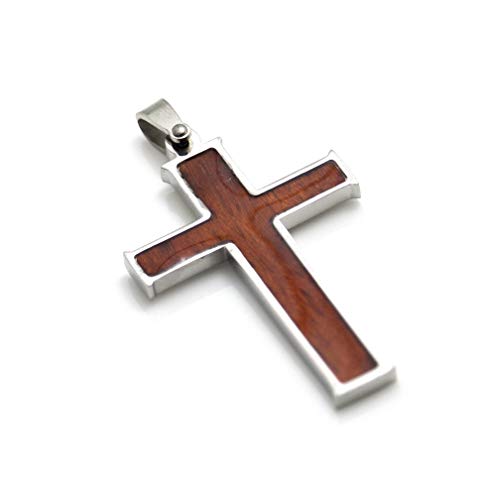 Xusamss Titanium Steel Wood Grain Cross Pendant Necklace With 24" Link Chain #TOP2