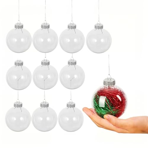 Healifty 10pcs Christmas Clear Baubles Ball 8cm Transparent Plastic Fillable Baubles for Crafting Xmas Tree Wedding Birthday Party Decoration Photo Memory Ornament