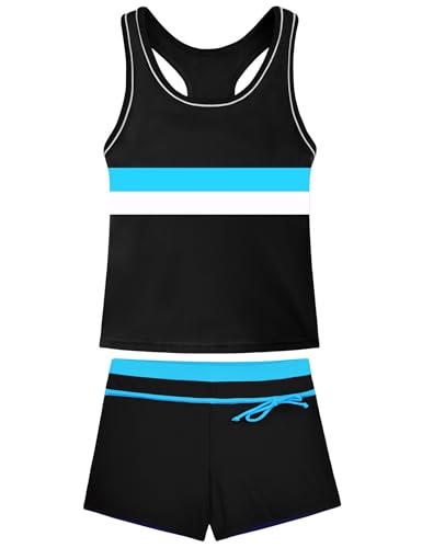 Image of Girls Tankini 2 Piece Swimsuit Racerback with Shorts Quick Dry Bathing Suit for Girls 3-14Y