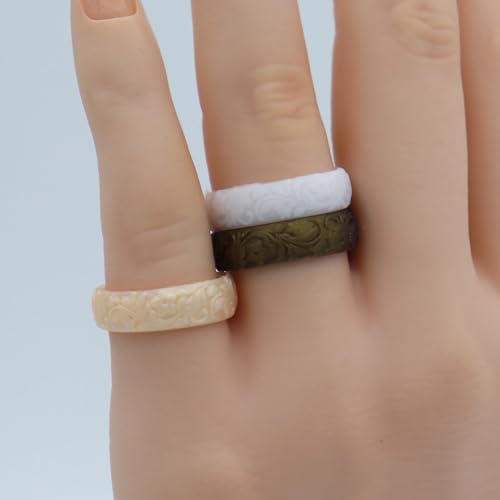 Zollen Women's Silicone Wedding Bands Set of 4/7 - Stackable Silicone Wedding Bands - Innovative Branches and Leaves Floral Collection3