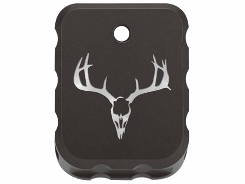 NDZ Performance Brass Magazine Base Plate for Canik TP9 – Armor Black Cerakote Finish – Laser Engraved – Fits TP9SF, TP9SFX, TP9 Elite SC – Silver Fill – Deer Skull 1
