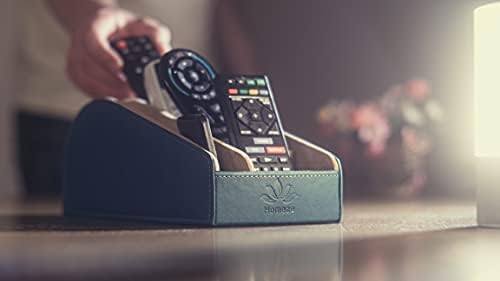 Homeze Leather Remote Control Holder and Caddy Organizer Stand for TV Remote and Table Top
