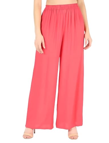 Image of FASHION GALLERY Women's Solid Rayon Palazzo Pants | Relaxed Fit Full Length Wide Leg Palazzo | Elastic Waist Comfortable Casual Lounge Office Ethnic Flared Trousers for Women