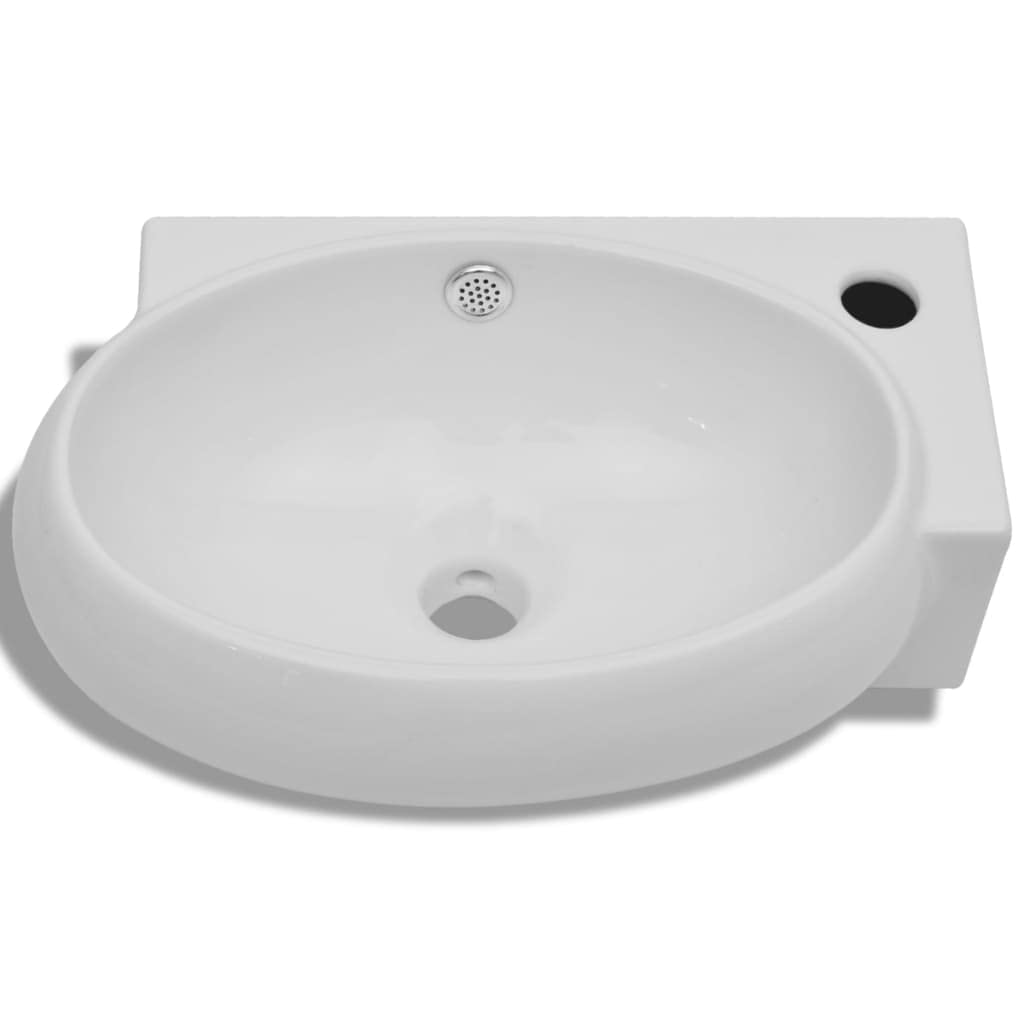 vidaXL Lavabo Ovalado Agujero Grifo y Desbordamiento Cerámica Blanco Lavamanos
