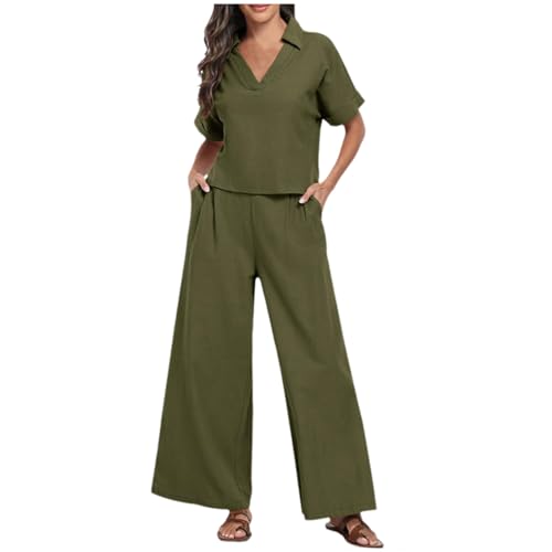 Ensemble d'été femme pantalon à poches et col en V pour un confort maximal