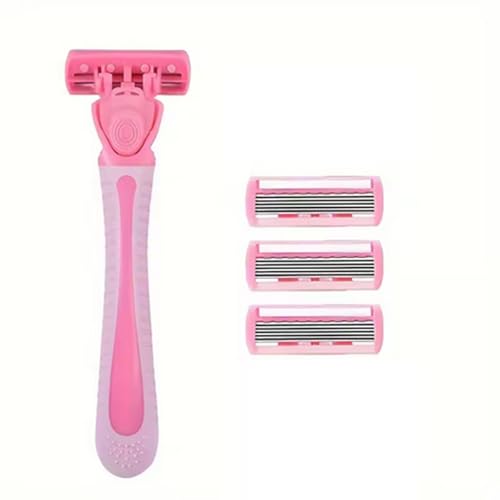 Women's 6-Layer Safety Manual Razor Set with 1 Handle and 3 Replacement Heads, Underarm Shaving Knife Bikini Trimmer for Legs and Body