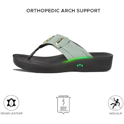 AEROTHOTIC Arch Support Flip Flops for Women Comfortable Orthopedic Footbed with Faux Leather Buckle Adjustable Stylish Straps Slip On Soft Toe Post Dressy Indoor & Outdoor Women's Sandals