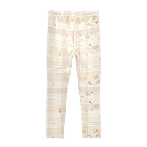 KLL Check Pattern Beige White Toddler Girls' Cotton Leggings Comfortable High Waisted Workout Pants Exercise2