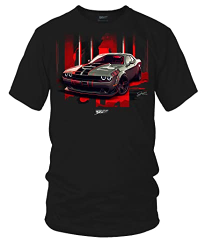 Wicked Metal Challenger Widebody Front Print, Muscle Car Shirt