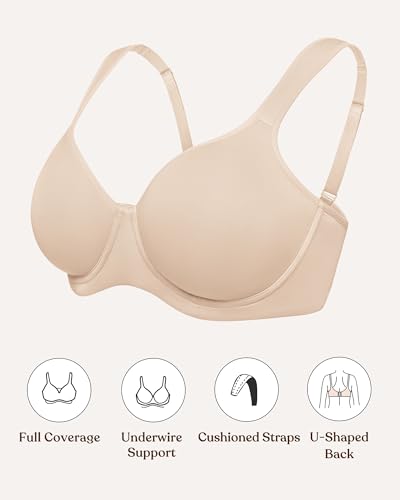 Image of HSIA Bras for Women Minimizer Full Coverage, Plus Size T Shirt Unlined Underwire Smooth Bra, Seamless Cups Joan Ultimate Soft