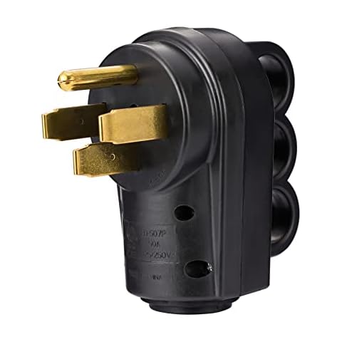 Inborntrait RV Replacement Male Plug NEMA 14-50AMP, 125/250V, ETL Certified, with Ergonomic Design Handle and Installation Instruction, Black Cover