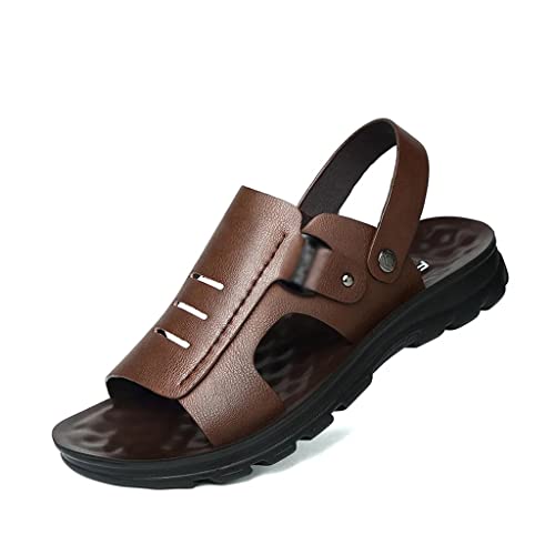 Men's Slippers Leather Sandals Non-Slip Wear-Resistant Beach Shoes Leather Sandals Casual Sandals and Slippers(41)