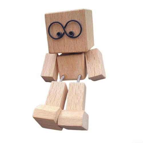 Figura de hombre de madera con movimiento oscilante suave, adorno hecho a mano para salpicadero de coche y escritorio, muñeca de madera en miniatura para decoración interactiva (A)