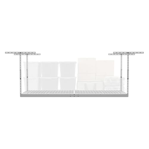 MonsterRax 3×8 Overhead Garage Storage Rack, White, 24″-45″ Height