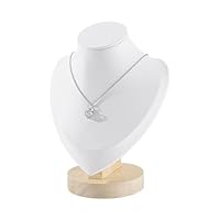 arricraft 1 Pcs Bust Necklace Display Stands, White PU Leather Wooden Jewelry Portrait Display Organizer Mannequin Holder for Necklace Storage Pendant Chokers Chain Holder for Home Store