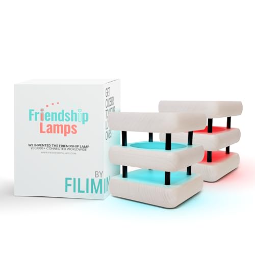 Friendship Lamp® by Filimin Mini Square Mid-Century WiFi Touch Lamp LED Light for Long Distance, Connection, Friend Gifts, Relationship, Unique Lamp, App Setup, 200+ Colors - White/Black Set of 2