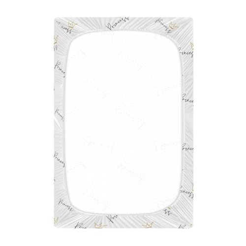 Image of Crib Sheets for Boys Girl Princess Crown Text Breathable Mini Crib Mattress Sheets Fitted,Toddler Baby Sheets for Crib Mattress 39 * 27 * 5In