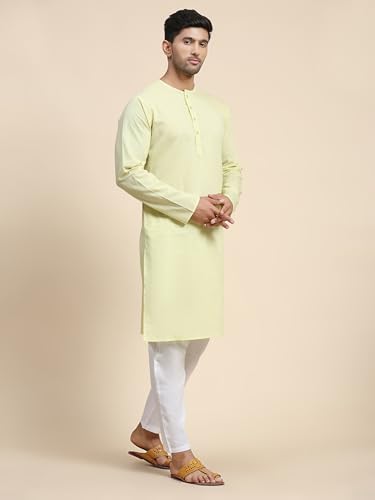 Image of Men's Pure Cotton Solid Kurta Pajama Set Round Neck Casual Yoga Dress