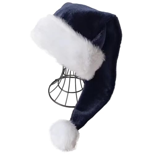 OLLULL Navy Blue Deluxe Adults Santa Hat for Colorful And Funny Christmas Theme