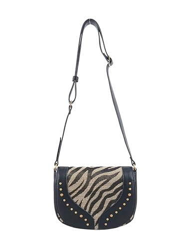 Jessica Simpson Walton Saddle Crossbody Bag, Stylish Purse with Adjustable Strap & Pockets, Zebra/Meteorite