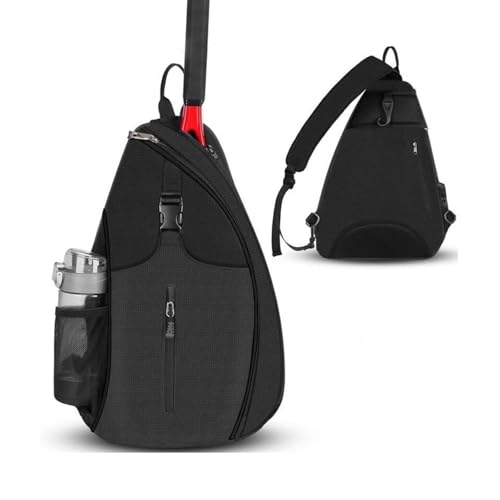 ESSECMBS Tennis Racket Bags for Women and Men Water Resistant Crossbody Sling Bag for Pickleball Badminton Rackets (Black, 33 * 14 * 49CM)