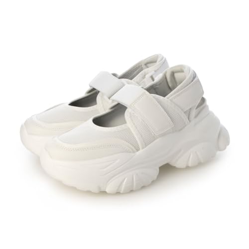 [デメテル] 軽量 厚底 ボリュームソール ベルクロストラップ スニーカーサンダル レディース 2419-L25 (ホワイト, 日本の靴のサイズ寸法, 大人, アルファベット, L)