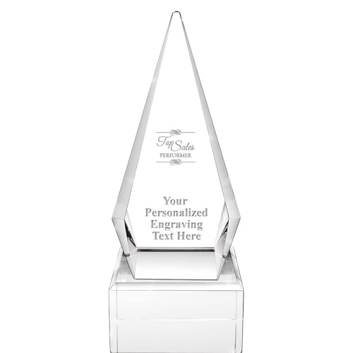 Crown Awards Customizable Crystal Trophy, 9" Engraved Top Sales Performer Zenith Crystal Award