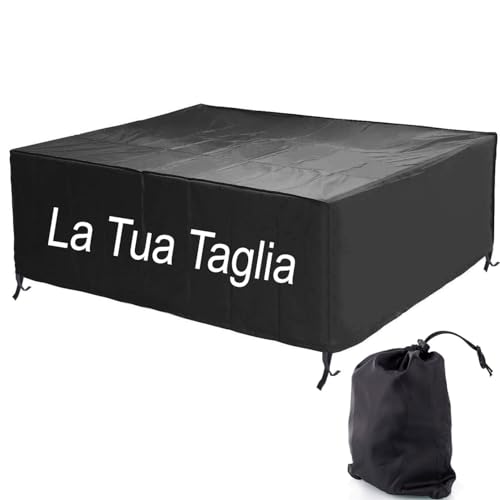 Copertura per mobili da giardino di qualsiasi dimensione, traspirante, per tavolo e sedie, impermeabile, antivento, copertura per tavolo da giardino, colore nero, Taglia su ordinazione [131]