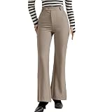 [DAYCLOSET] フレアパンツ レディース スラックス ブーツカット ツイル サラサラ 薄手 春秋冬 pants554 (L(28サイズ), グレージュ)