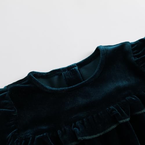 marc & janie Girls Velvet Vintage Puff Sleeve Dress Round Neck Patchwork Micro Pleated Lace Skirt 2320334