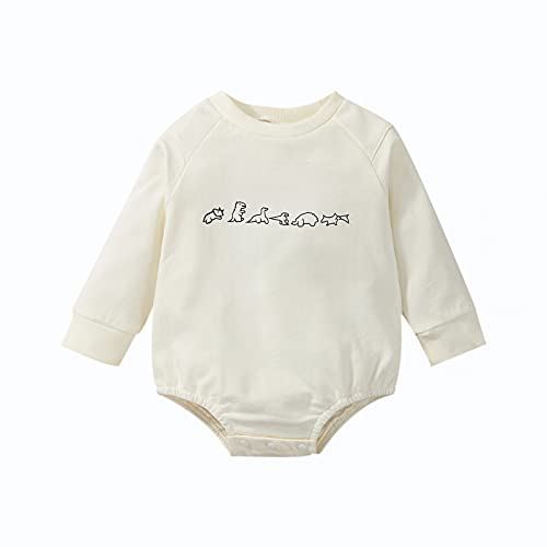 Baby Girl Boy Dinosaur Crewneck Sweatshirt Romper Long Sleeve Bodysuit Onesies Pullover Top Cotton Fall Winter Clothes (B-Cotton Dinosaur Beige,0-6 Months)