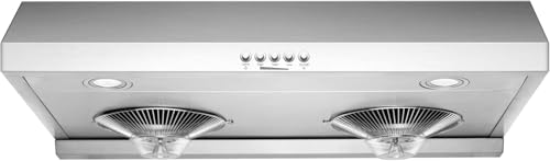 Image of Hauslane Range Hood 30 inch Under Cabinet | Vent Hood | Stainless Steel Quiet Hood Range Stove | 3 Speed Slim Kitchen Range Hood| Energy LED Lamps | Fits 6 Inch Round Ducts, C100