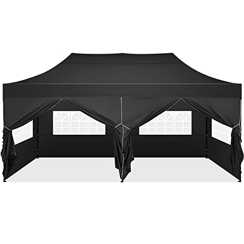 HOTEEL 10x20 Pop Up Canopy with 6 Sidewall (10 x 20 ft Black)