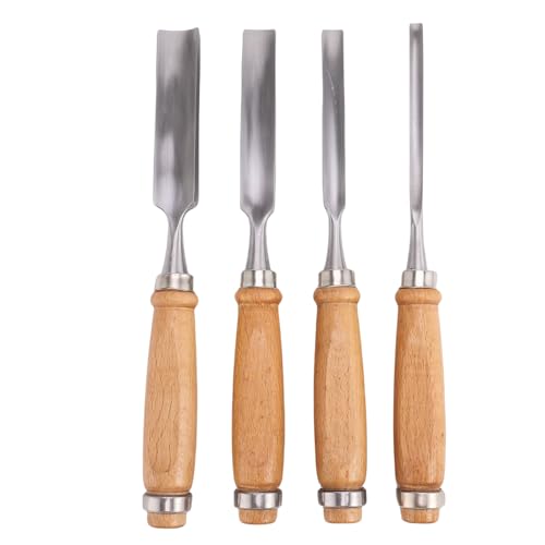 Zktfyshk Paquete de 4 cinceles para carpintería, cortador de acero con mango ergonómico de madera, cinceles planos para tallar