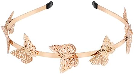 Beaupretty Butterfly Headband, Butterfly Hollow Metal Headband Alloy Tiara Headpiece Vintage Bridal Wedding Crown for Women Girls, Gold