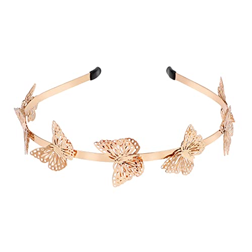 Beaupretty Butterfly Headband, Butterfly Hollow Metal Headband Alloy Tiara Headpiece Vintage Bridal Wedding Crown For Women Girls, Gold #TOP2