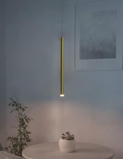 Image of Modern Raindrop-Style LED Pendant Light|Sleek Tube Hanging Lamp with 3 Light Modes|Perfect for Dining, Lounge, Kitchen & Living Room|Gold-Antique Brass Finish